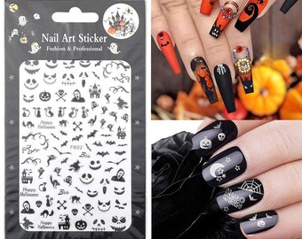Black Halloween Nail Stickers, Peel Off Self Adhesive Nail Stickers Decorations