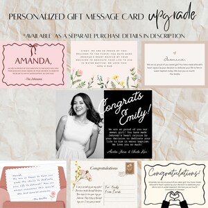 Puede incluir: Una colecci&oacute;n de tarjetas de mensaje de regalo personalizadas con varios dise&ntilde;os, incluyendo motivos florales, fuentes de estilo manuscrito y dise&ntilde;os de fotos en blanco y negro. Las tarjetas contienen textos de felicitaci&oacute;n para bautizos.