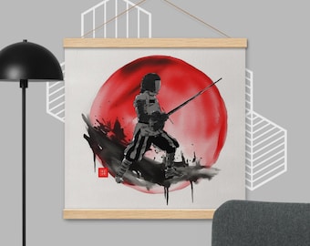 Sumi-e Longsword Fencer in Pflug Poster - Arte HEMA único para esgrimistas históricos y entusiastas del lavado de tinta japonesa