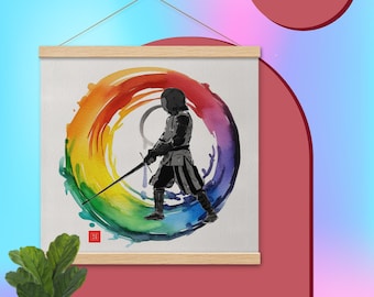 Sumi-e Longsword Fencer in Alber Poster - Arte HEMA único para esgrimistas históricos y entusiastas del lavado de tinta japonesa