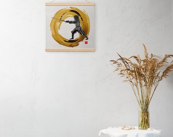 Sumi-e Longsword Fencer en Langort Poster - Arte HEMA único para esgrimistas históricos y entusiastas del lavado de tinta japonesa