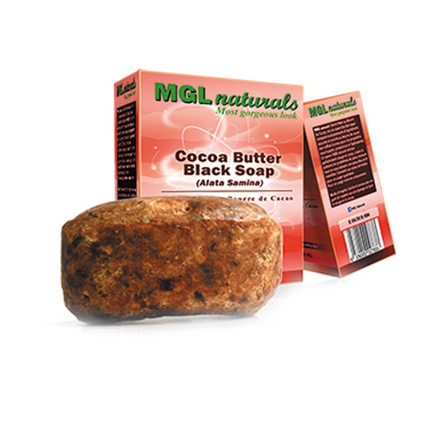 Raw African Black Soap enriched with Cocoa Butter. Clean and refreshing bath. Acne, eczema, psoriasis, scars. Ghana. 5.3oz BUY 2 & GET 1 FRE