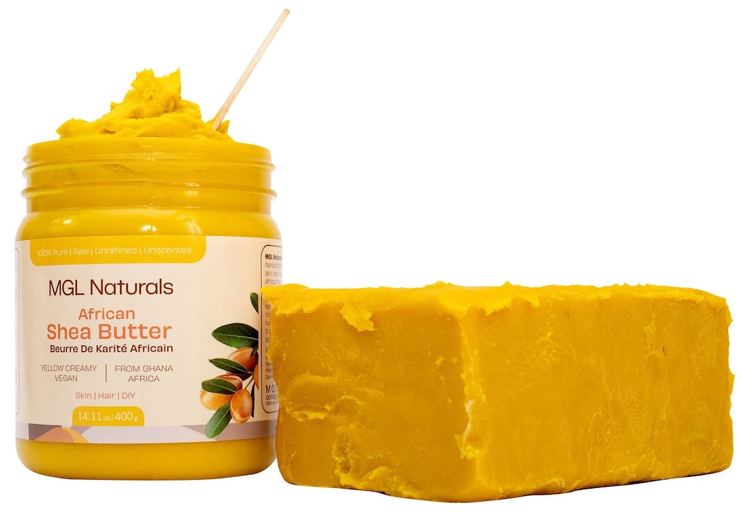 Raw African Shea Butter Yellow Creamy, Unrefined by MGL Naturals. 100