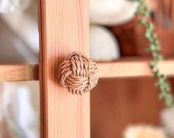 Straw Rope Handle, Wicker Rope Handle, Drawer Knobs, Boho Cabinet Pulls, Wooden Furniture Handle, Bamboo Dresser Hardware