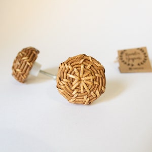 Oak Rattan Rope Handle , Wicker Drawer Knobs, Boho Cabinet Pulls, Wooden Furniture handle, Bamboo Dresser Hardware