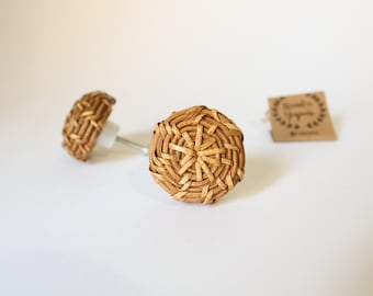 Oak Rattan Rope Handle , Wicker Drawer Knobs, Boho Cabinet Pulls, Wooden Furniture handle, Bamboo Dresser Hardware
