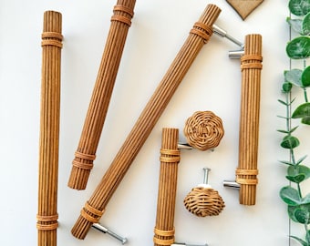 Oak Rattan Handles, Wicker Natural Rattan  Handle, Rattan Drawer Pulls, Rattan Handles for Drawers, Kitchen Cabinet Hardware