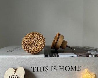 Rattan Rope Handle , Cabinet handle wood draver, Wicker Drawer Knobs, Boho Cabinet Pulls, Wooden Furniture handle, Bamboo Dresser Hardware
