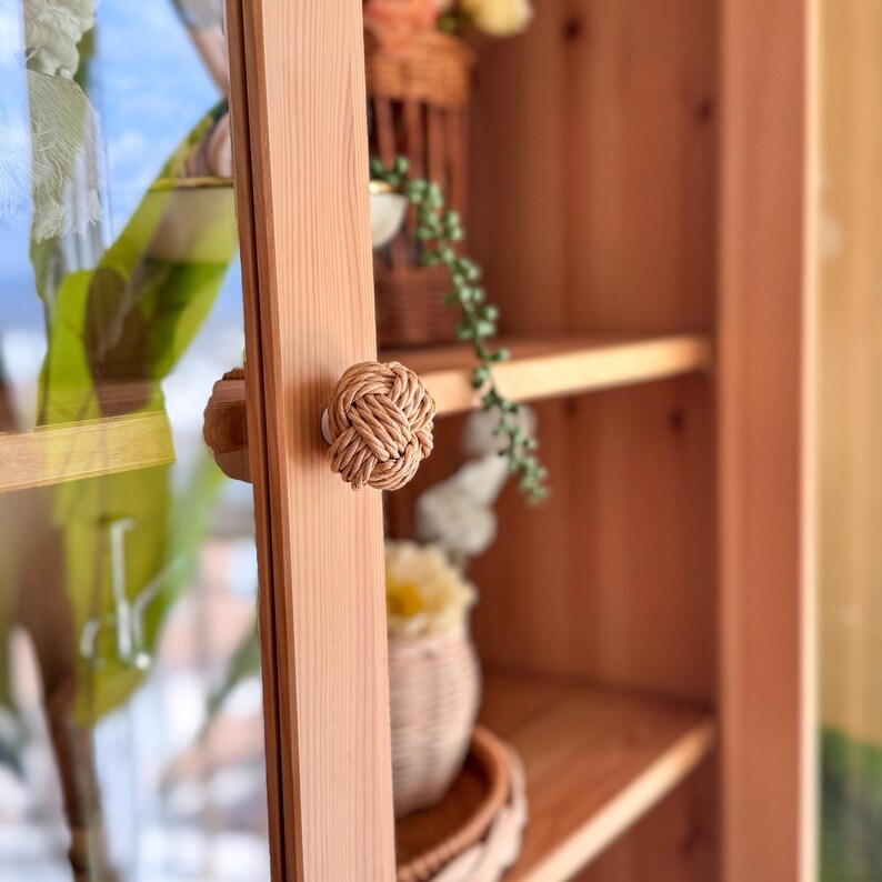 Poignée corde en paille, Poignée corde en osier, Boutons de tiroir, Poignées d'armoire bohème, Poignée de meuble en bois, Quincaillerie de commode en bambou image 2