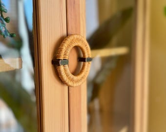 2.51 inches Cabinet Pull Rattan Handles, Wicker Natural Rattan  Handle, Rattan Drawer Pulls, Rattan Handles for Drawers