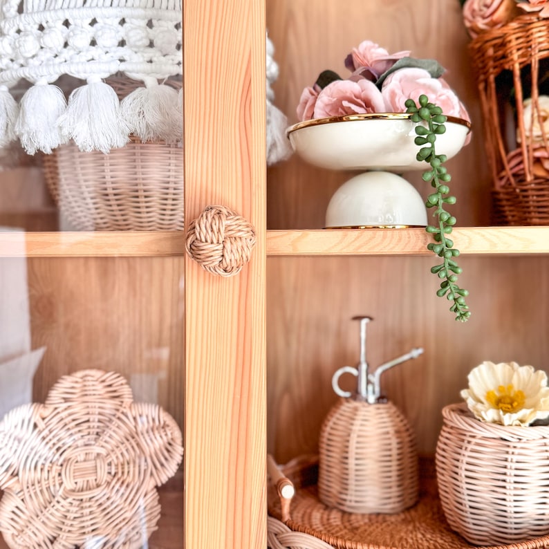 Poignée corde en paille, Poignée corde en osier, Boutons de tiroir, Poignées d'armoire bohème, Poignée de meuble en bois, Quincaillerie de commode en bambou image 6