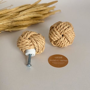 Straw rope handle, Wicker Rope Handle , Drawer Knobs, Boho Cabinet Pulls, Wooden Furniture handle, Bamboo Dresser Hardware