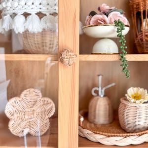Poignée corde en paille, Poignée corde en osier, Boutons de tiroir, Poignées d'armoire bohème, Poignée de meuble en bois, Quincaillerie de commode en bambou image 4