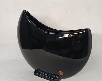 1970s Vintage Bellini Ceramic Vase – Black Space Age Design, Made in Italy