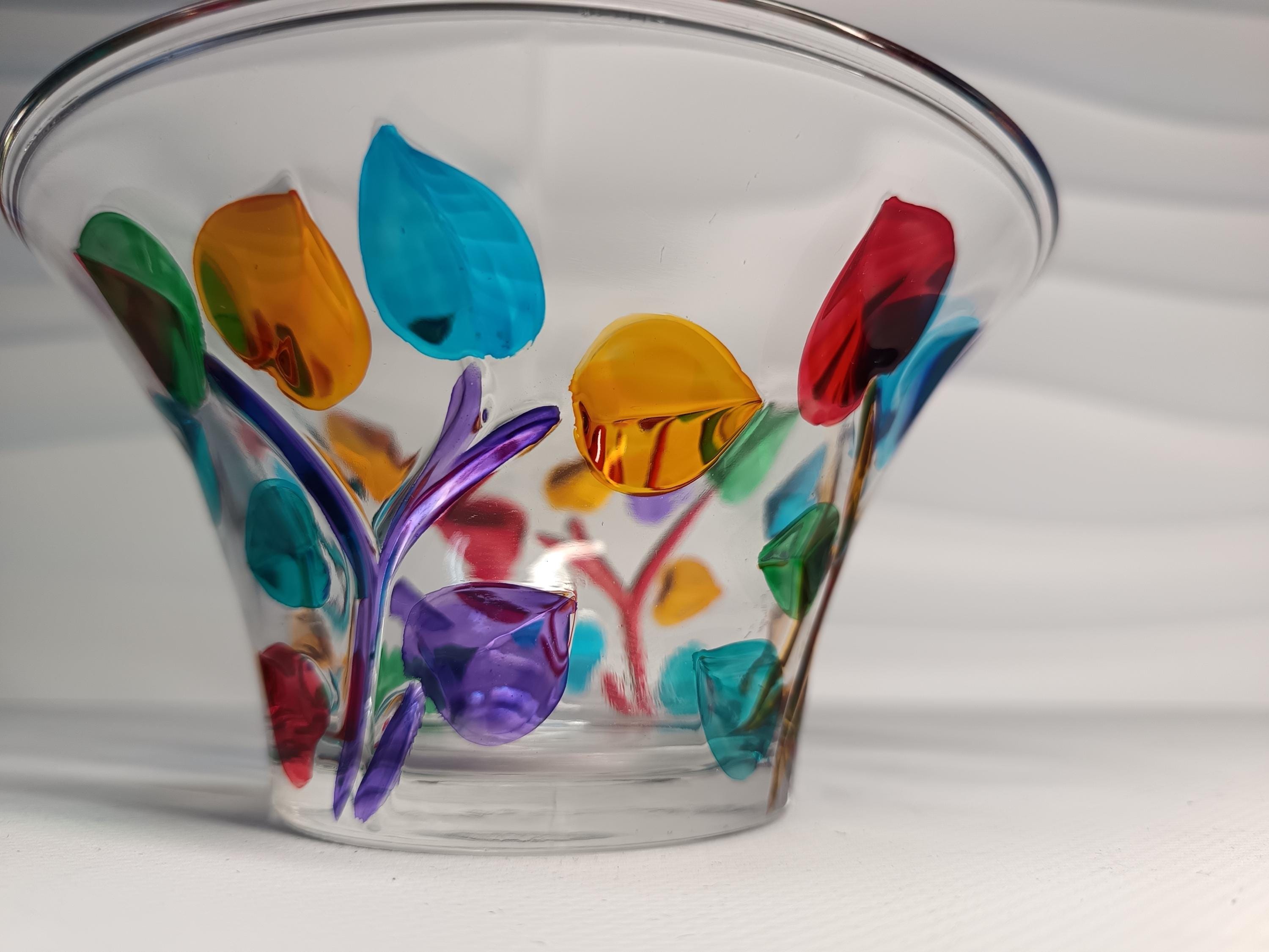 多色の装飾が施された透明なムラーノガラスのボウル - Etsy 日本