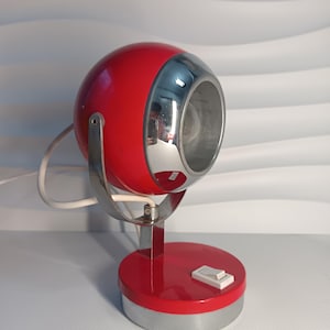 1970s Red Space Age Eyeball Table Lamp – Adjustable Chrome & Enamel Metal Light