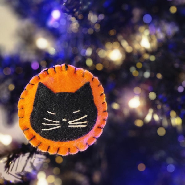 Halloween Cat Ornament, felt, handmade