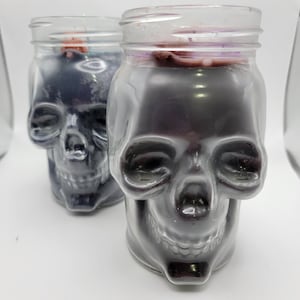 Skull Candle, jar candle, halloween candle, goth decor, goth candle, samhain candle, spooky candle, crystal candles