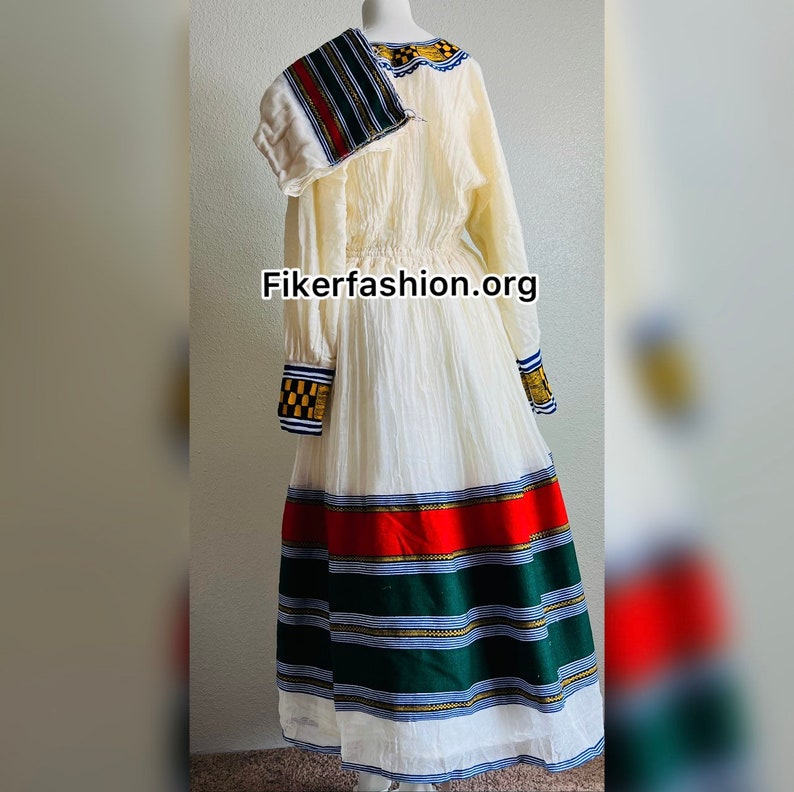 Classic Ethiopian Kemis for Holidays – Traditional Dress in White & Purple