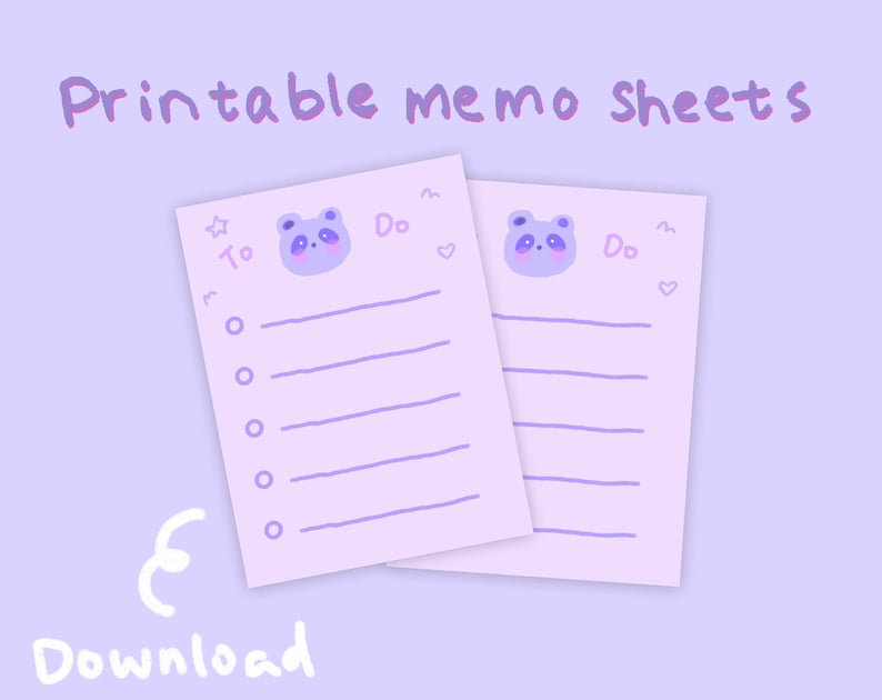 Memo Sheets Printable DIGITAL Files Cute Note Set Kawaii Note Pad Etsy