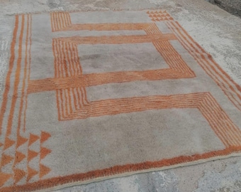 Orange Berber Rug – Authentic Moroccan Wool Carpet, Geometric Design