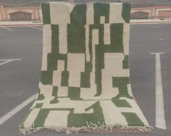 Olive Green Moroccan Wool Rug, Handmade Berber Area Carpet