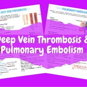 May include: Educational poster on a purple background, detailing Deep Vein Thrombosis and Pulmonary Embolism. The poster includes diagrams, causes, and prevention information. Text includes "Deep Vein Thrombosis & Pulmonary Embolism".
