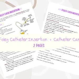 Könnte beinhalten: Zwei Seiten mit Anweisungen zum Einführen und Pflegen eines Foley-Katheters. Die erste Seite zeigt ein Diagramm des Katheter-Einführvorgangs. Die zweite Seite enthält eine Liste von Anweisungen zur Katheterpflege.