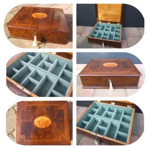 Antique Victorian jewellery box, wood 19th century, inlaid, vintage box, ring, necklace, watch, pendant, brooch, pin, bracelet, gold, silver