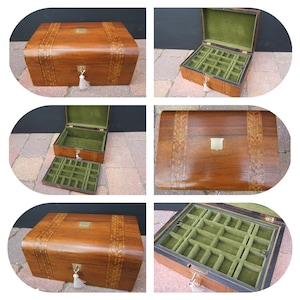 Antique Victorian jewellery box, wood 19th century, inlaid, vintage box, ring, necklace, watch, pendant, brooch, pin, bracelet, gold, silver