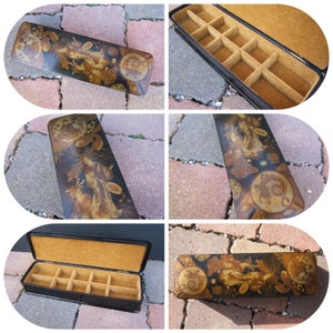 Early rare Japanese hand painted antique jewellery box- fab interior
