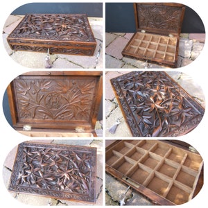 19th century Victorian antique Anglo Indian hand carved jewellery box wonderful interior