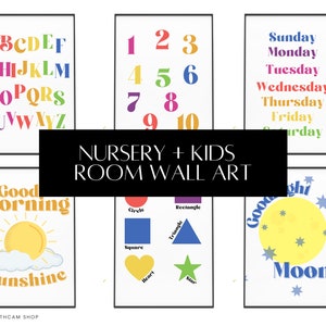 Kids Wall Art, Children&#39;s Wall Art, Nursery Set of 6 Prints, Educational Art, Alphabet, Numbers, Colors, Shapes , Playroom Art, Classroom