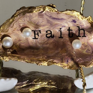 Authentic Oyster Shell with Pearls and Gold, Faith Oyster Shell, Oyster Shell Ornament, Gold Shell Ring Dish, Oyster Jewelry Dish with Pearl