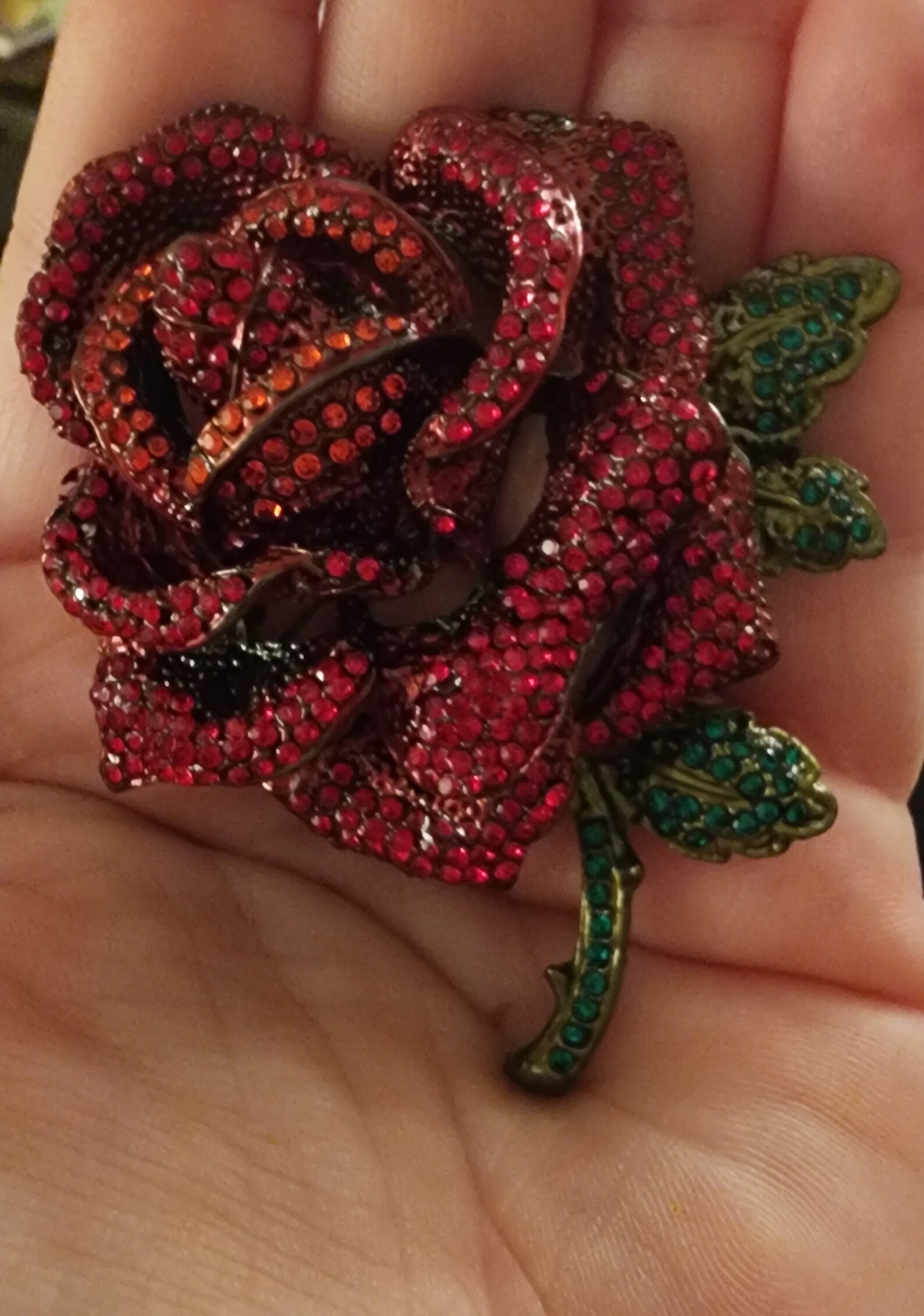 Rinestone Roses Large Red Rhinestone Rose Brooch, Rose Brooch, Red Rhinestone Rose Pin ...