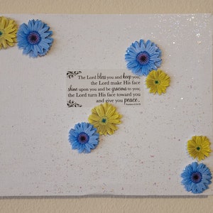 Arte mural con flores azules y amarillas, lienzo con las Escrituras cristianas, arte mural cristiano, regalo cristiano, Ucrania