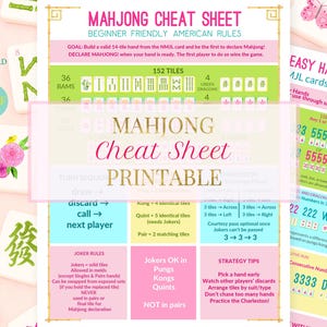 Mahjong Cheat Sheet Printable | American NMJL Style | Easy Hands & Rules Reference PDF| Mahjong Beginner | Game Night Gift | 2 Page Guide