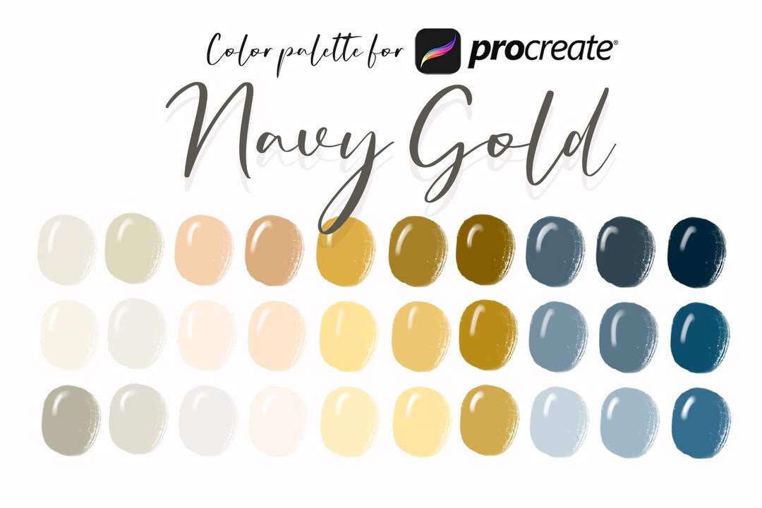 Navy Blue Gold Color Procreate Palette 30 Colors Swatches Etsy