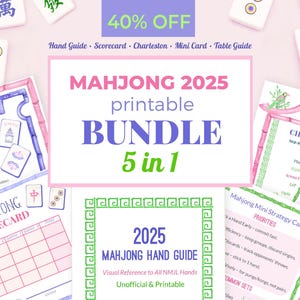 Pacchetto stampabile Mahjong 2025: guida per le mani, segnapunti, Charleston, mini carte e guida per il tavolo - Set 5 in 1
