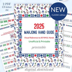 Printable Mahjong 2025 NMJL Hand Guide Cheat Sheet - Visual Mahjongg Reference - Digital Download - Beginner Friendly US Letter & A4
