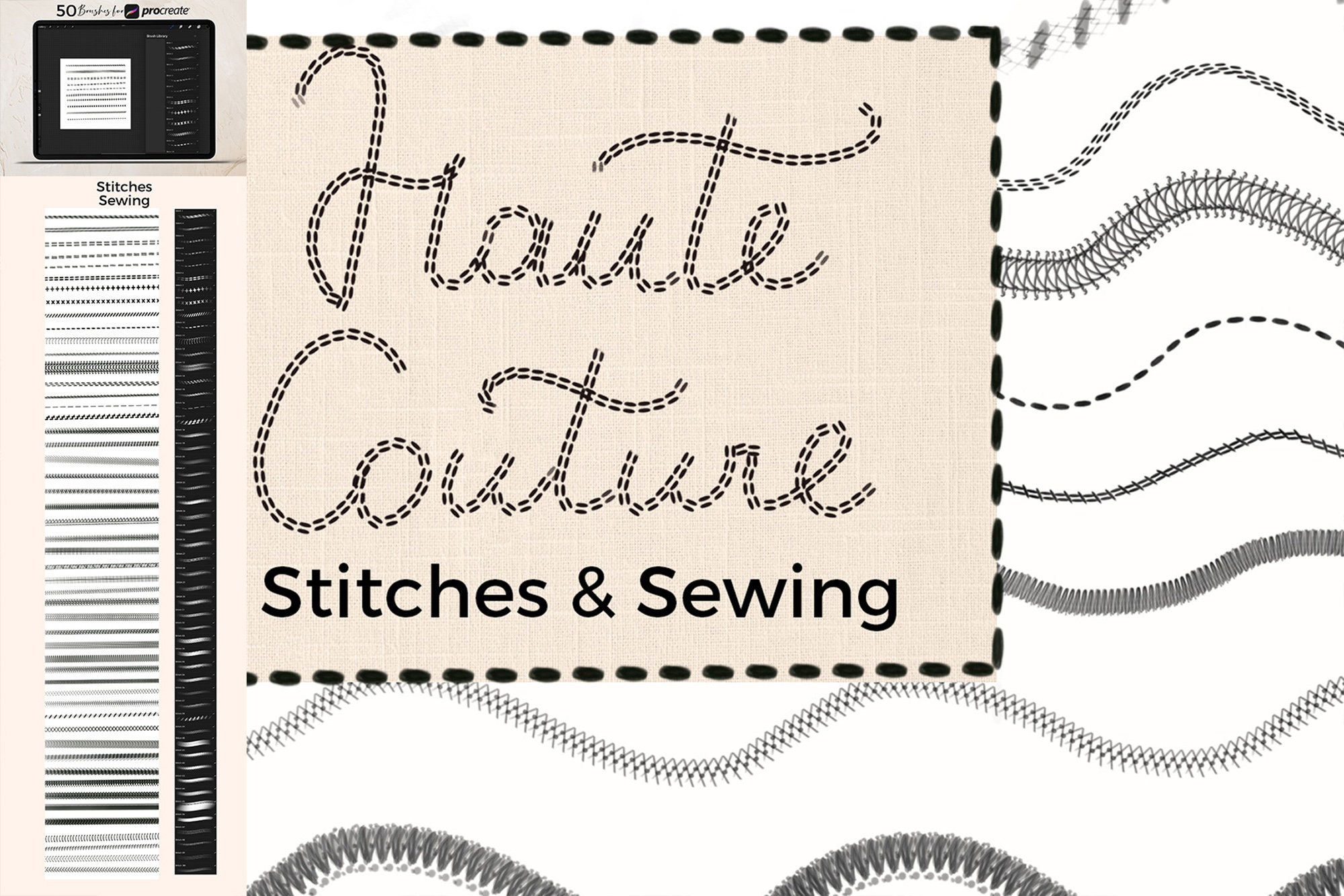 Stitches Brushes for Procreate. Digital Art. Sewing Procreate Etsy