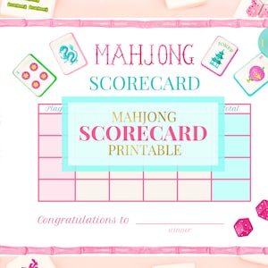 Utskrivbart Mahjong-poängkort | Amerikanskt Mahjong-nybörjarfusklapp | Chinoiserie Grandmillennial-stil | Spelkvällspresent