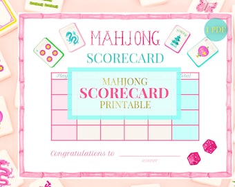 Tarjeta de puntuación de Mahjong imprimible / Hoja de trucos para principiantes de Mahjong americano / Estilo chinoiserie Grandmillennial / Regalo para una noche de juegos