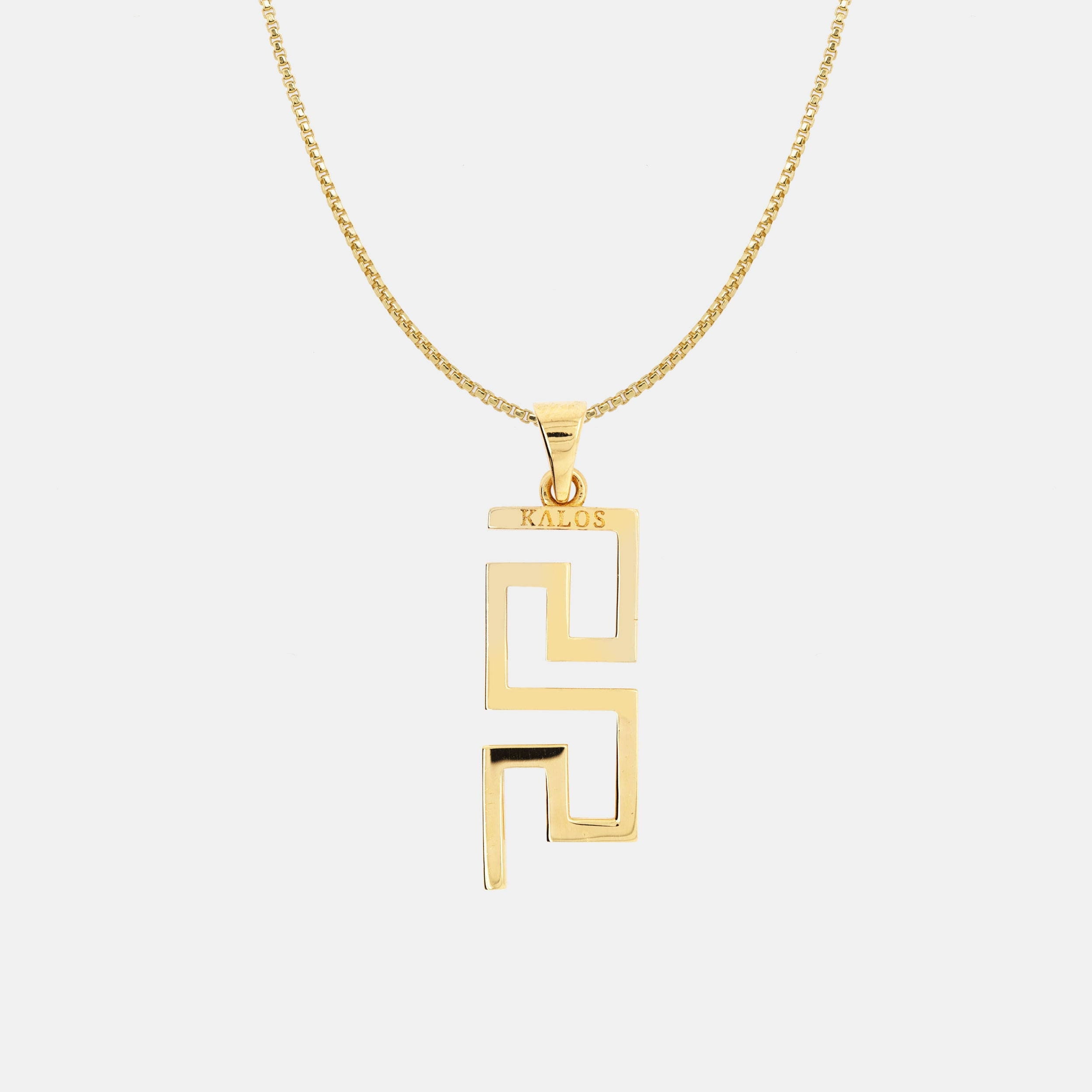 Greek Key Leaves Minimalist Vertical Bar Necklace