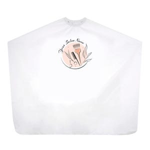 White Haircutting Cape with Pre-Made Logo for Salons & Barbers - Customizable Text