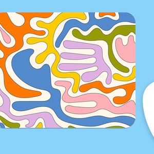 Handgezeichnete abstrakte organische Formen Maus Pad, Einzigartige niedliche abstrakte bunte Mousepad Bio Groovy Ästhetische Schreibtischmatte, coole kleine Mauspad