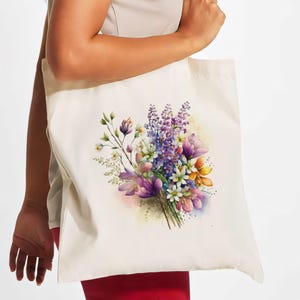 Bouquet of Spring Flowers Tote Bag, Wildflower Totes, Canvas Tote Bag, Shopping Bag, Gift For Women Totes, Bridal Gift Tote Bag, Library Bag