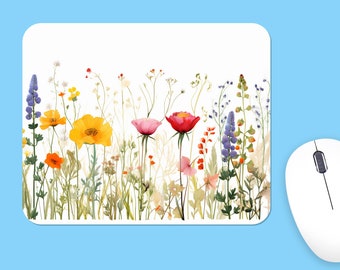 Wildflower Mouse Pad, Botanical Floral Design, Soft Polyester
