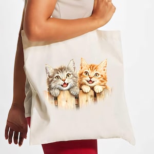Boodschappentas kattentas – draagtas grappige dieren, cadeau boerderijdier, herbruikbare boodschappentas, cadeau kattenliefhebber, schattige draagtas.