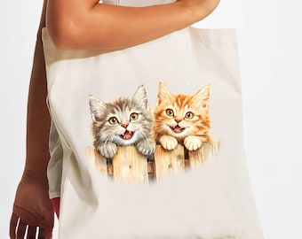 Cats Tote Shopping Bag – Funny Animal Tote, Farm Animal Gift, Reusable Grocery Bag, Cats Lover Gift, Cute Tote Bag.